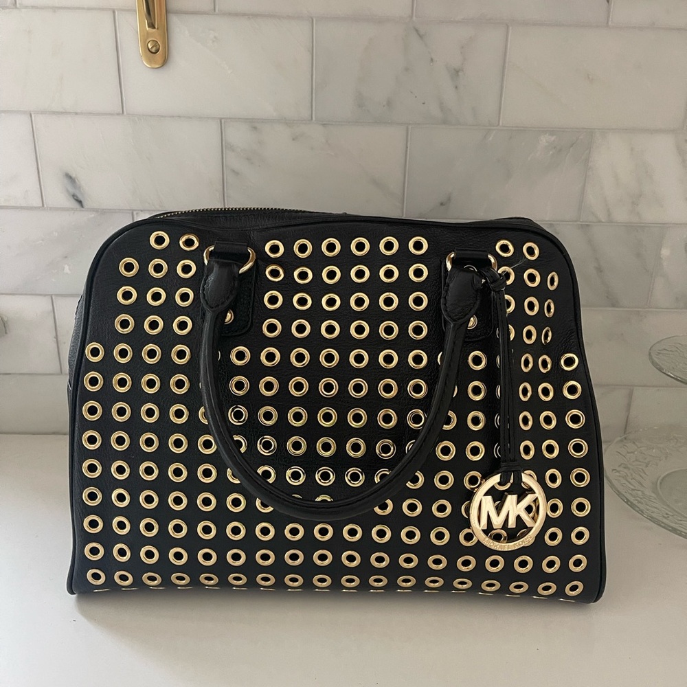 Michael Kors Leather Black and Gold Eyelet Grommet  Satchel